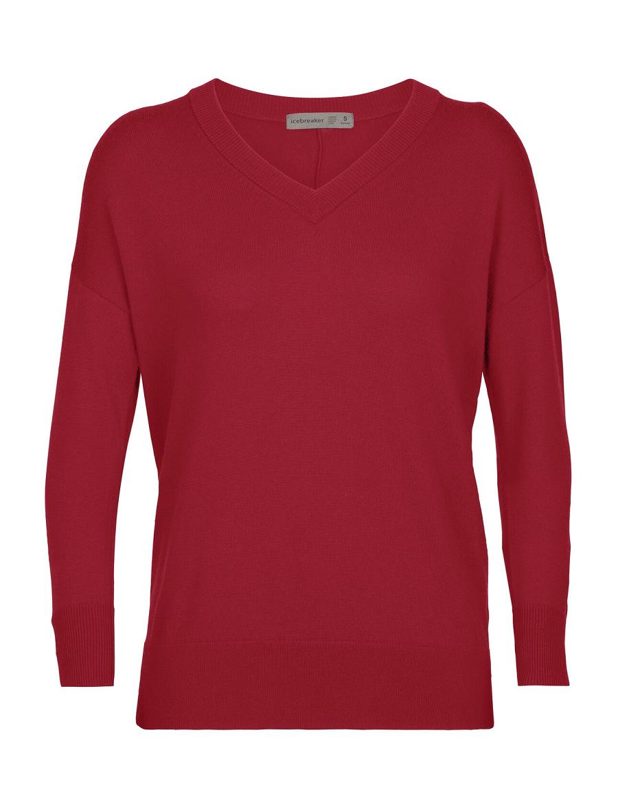 Women's Icebreaker Merino Shearer V Neck Sweaters Cherry | CA 1319VRWD